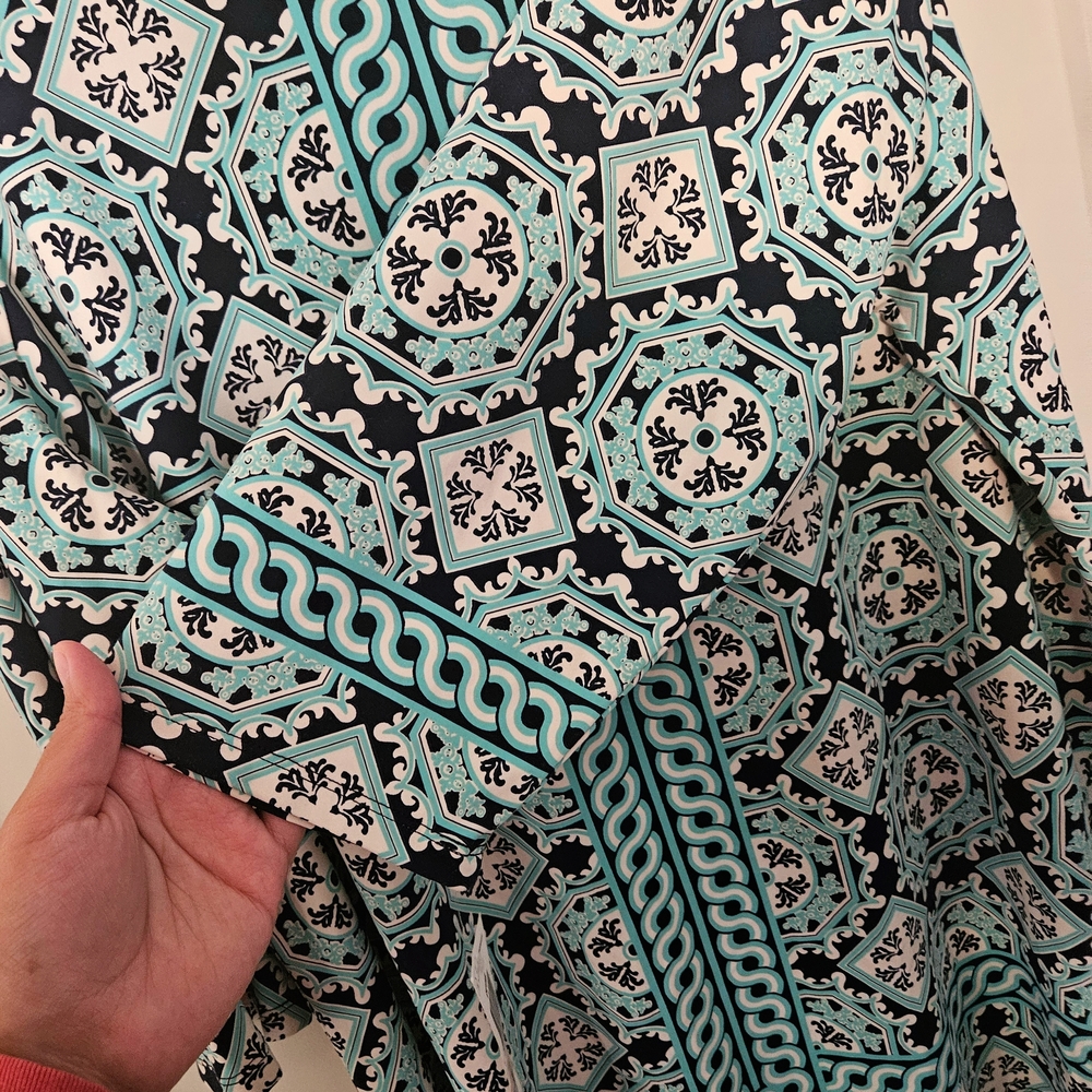 Charter Club - Aqua and Black Patterned 3/4 Sleeve Blouse - Picture 4 of 5